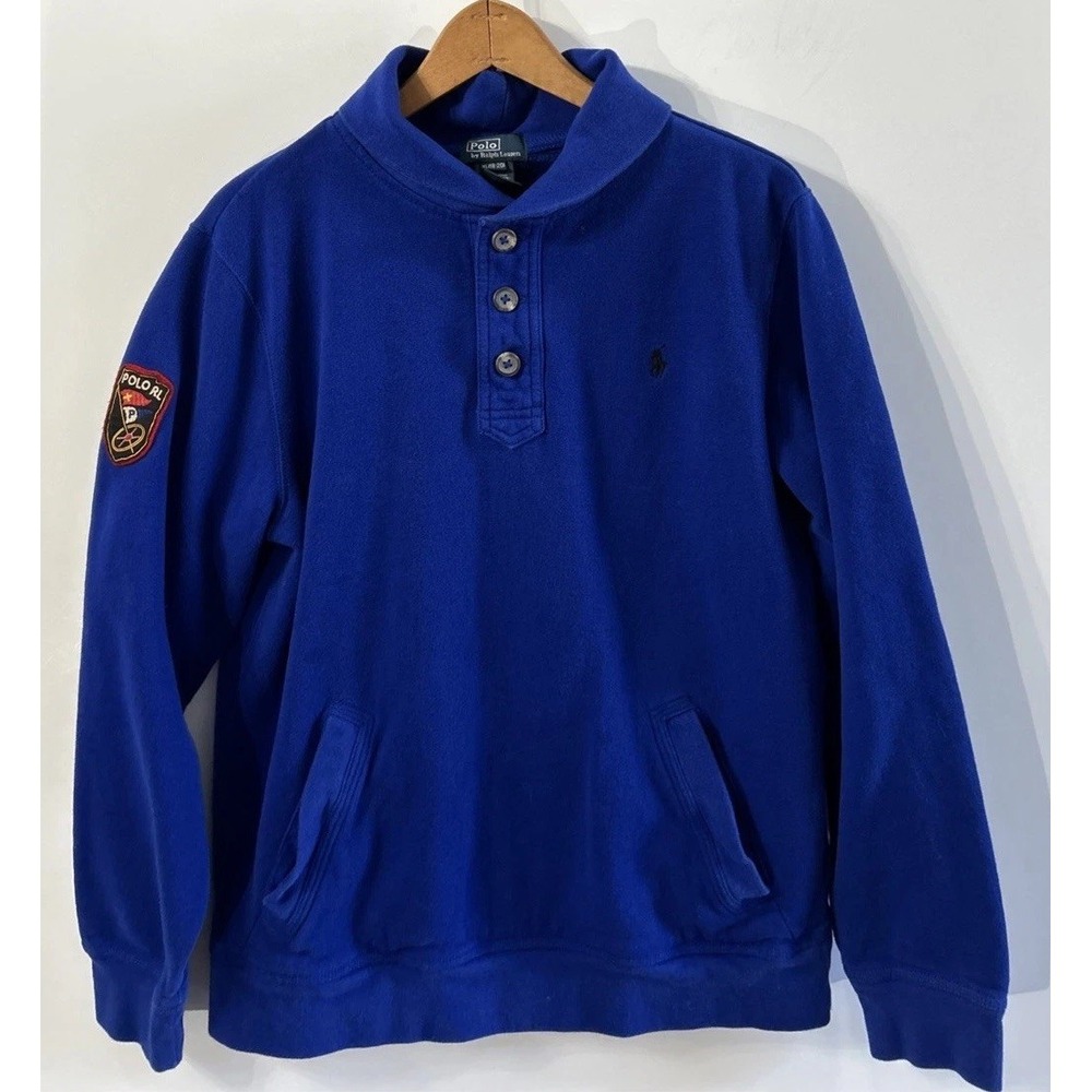 Boys Vintage Polo Ralph Lauren Shawl Collar Sweatshirt Sz XL 18-20 Polo Patch